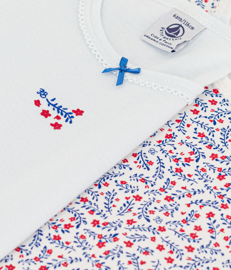 Juego de 2 camisetas de algod&oacute;n de manga corta con flores para ni&ntilde;a variante 1