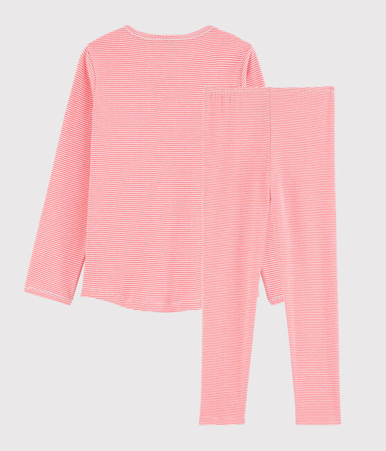 Pijama mil rayas de niña de algodón rosa PEACHY/blanco MARSHMALLOW