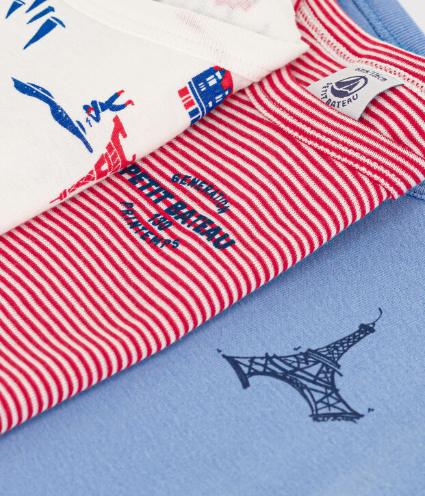 Juego de 3 camisetas de manga corta Par&iacute;s de algod&oacute;n para ni&ntilde;o multicolor