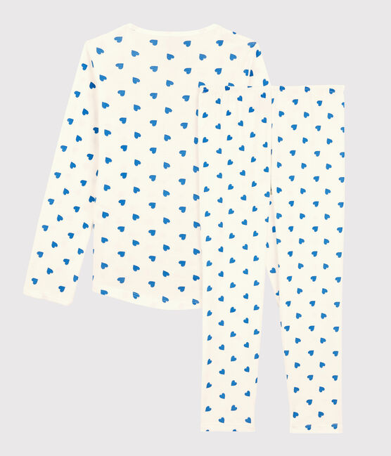 Pijama con corazones azules de algodón de niña blanco MARSHMALLOW/azul BRASIER