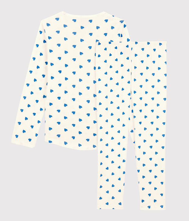 Pijama con corazones azules de algod&oacute;n de ni&ntilde;a blanco/azul