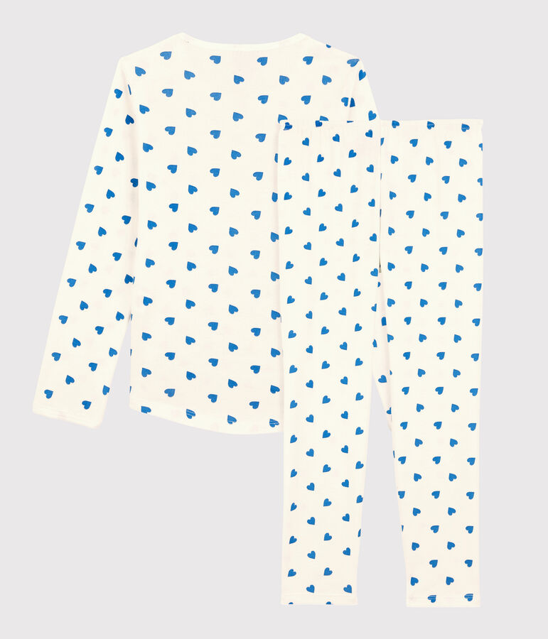 Pijama con corazones azules de algod&oacute;n de ni&ntilde;a blanco MARSHMALLOW/azul BRASIER