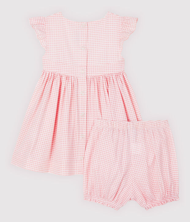 Vestido y pantaloncito bloomer de beb&eacute; ni&ntilde;a rosa/blanco