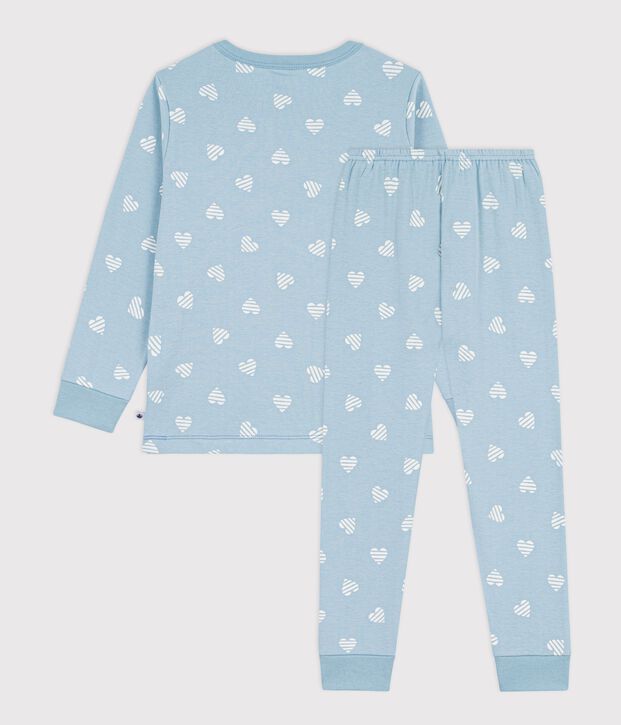 Pijama infantil de algod&oacute;n con estampado de corazones verde/blanco