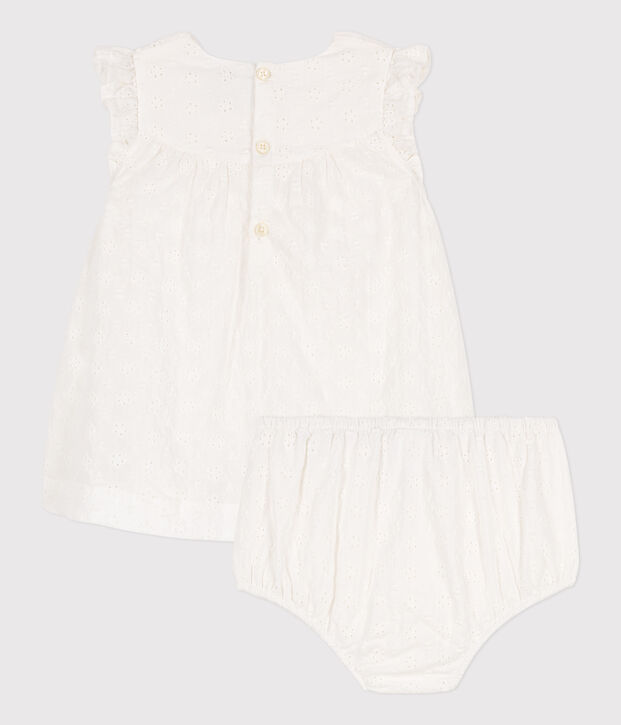 Vestido con bombacho de bordado ingl&eacute;s para beb&eacute; blanco