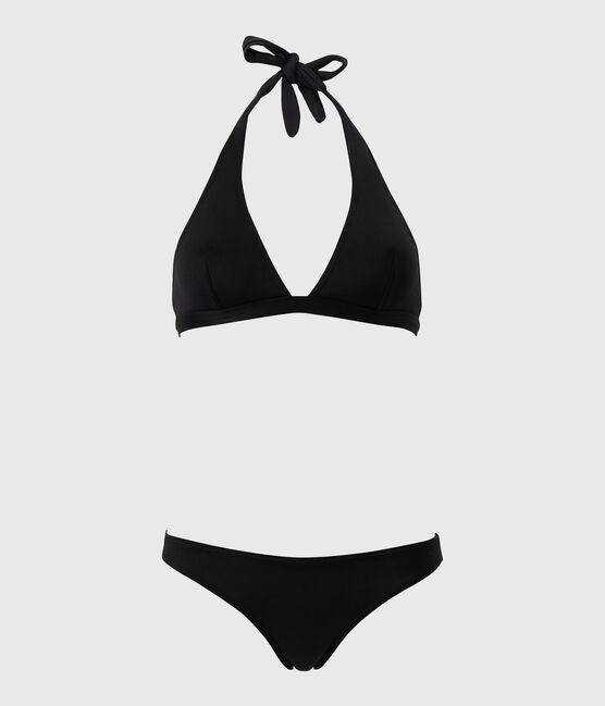 Traje de baño de 2 piezas liso de mujer negro NOIR