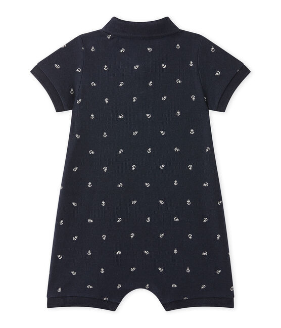 Pelele corto de bebé niño estampado con cuello tipo polo azul SMOKING/blanco FETA