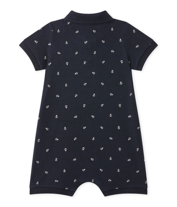 Pelele corto de beb&eacute; ni&ntilde;o estampado con cuello tipo polo azul/beige