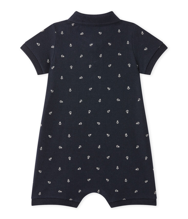Pelele corto de beb&eacute; ni&ntilde;o estampado con cuello tipo polo azul/beige