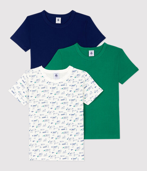 Juego de 3 camisetas de manga corta con estampado de transportes de ni&ntilde;o de algod&oacute;n multicolor