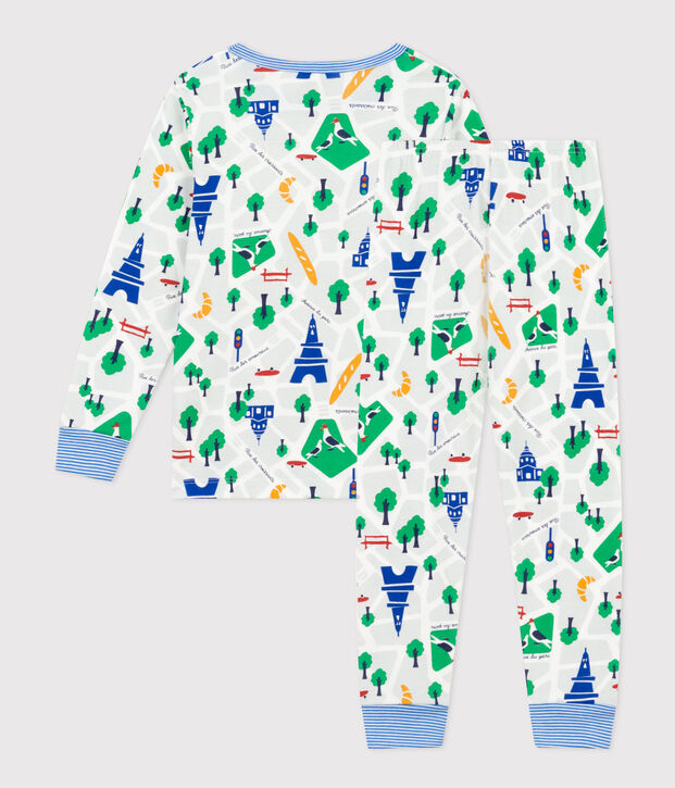 Pijama infantil de algod&oacute;n con estampado de Par&iacute;s blanco/multicolor