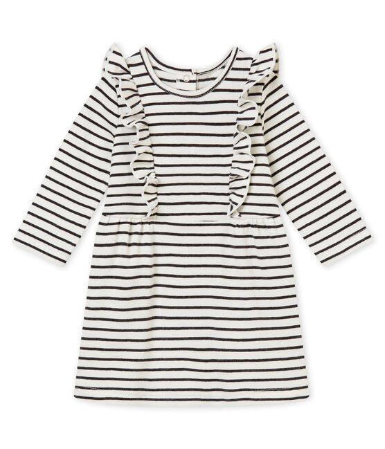 Vestido a rayas marineras para bebé niña blanco MARSHMALLOW/negro CITY