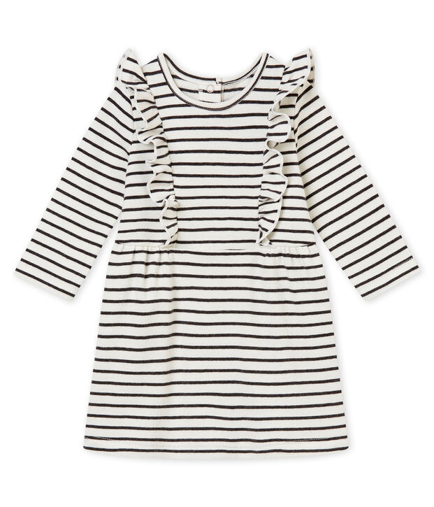 Vestido a rayas marineras para beb&eacute; ni&ntilde;a blanco/gris