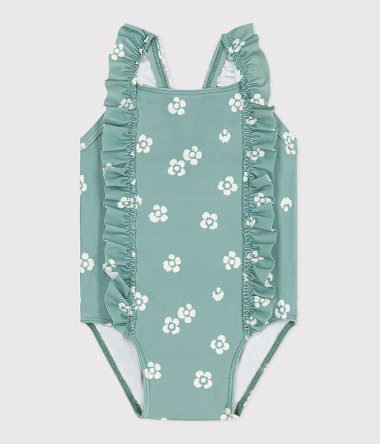 Bañador con volantes y estampado de flores para bebé azul PAUL/blanco MARSHMALLOW