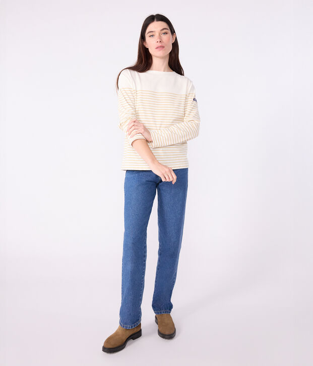 Camiseta marinera de algod&oacute;n para mujer beige/beige