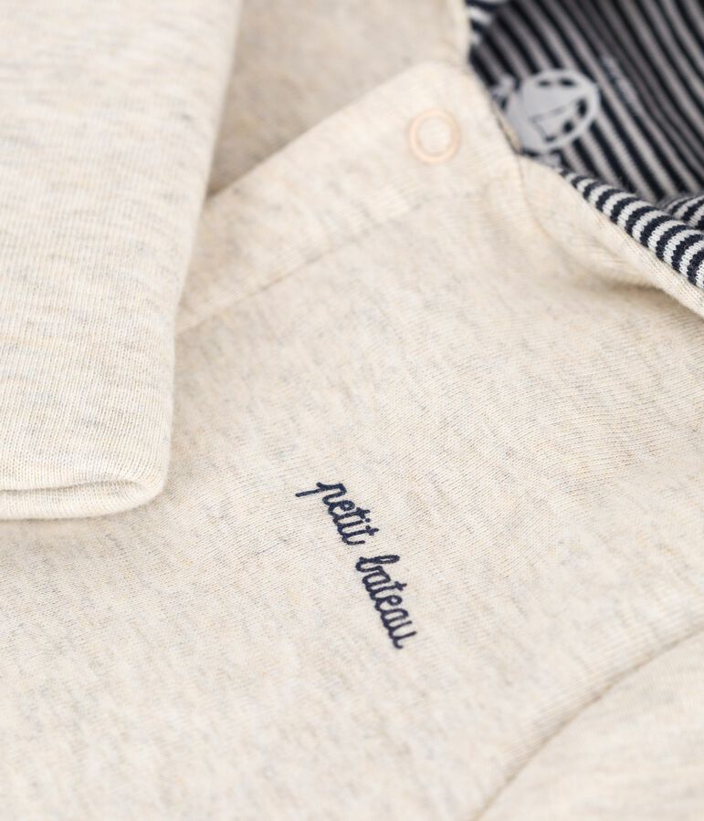 Mono liso enguatado con capucha y pies para beb&eacute; beige