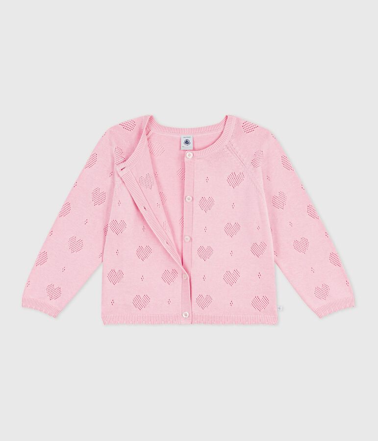 C&aacute;rdigan infantil liso de algod&oacute;n rosa