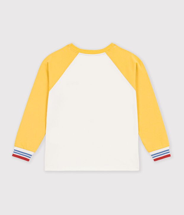 Camiseta infantil de algod&oacute;n de manga larga colorblock crudo/multicolor