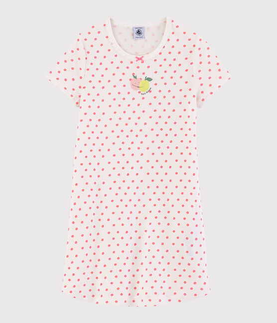 Camisón con lunares rosas de algodón de niña blanco MARSHMALLOW/rosa GRETEL
