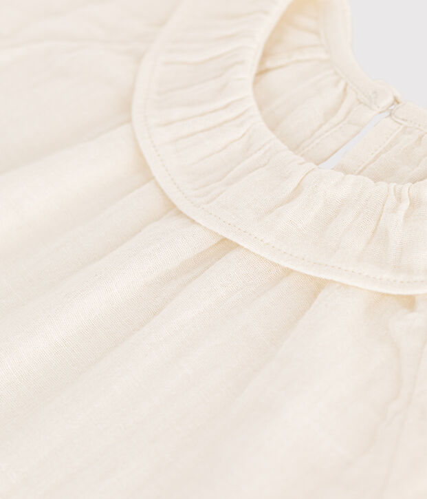 Blusa de manga corta de gasa de algod&oacute;n para beb&eacute; blanco