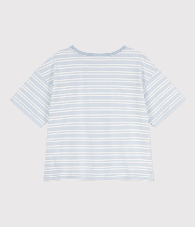 Camiseta LE BOXY de algod&oacute;n para mujer azul/blanco
