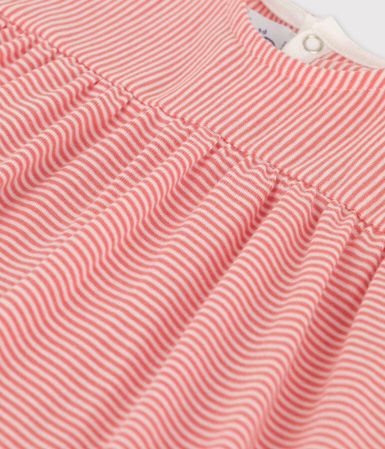 Vestido de manga corta de algod&oacute;n ecol&oacute;gico para beb&eacute; rosa/blanco