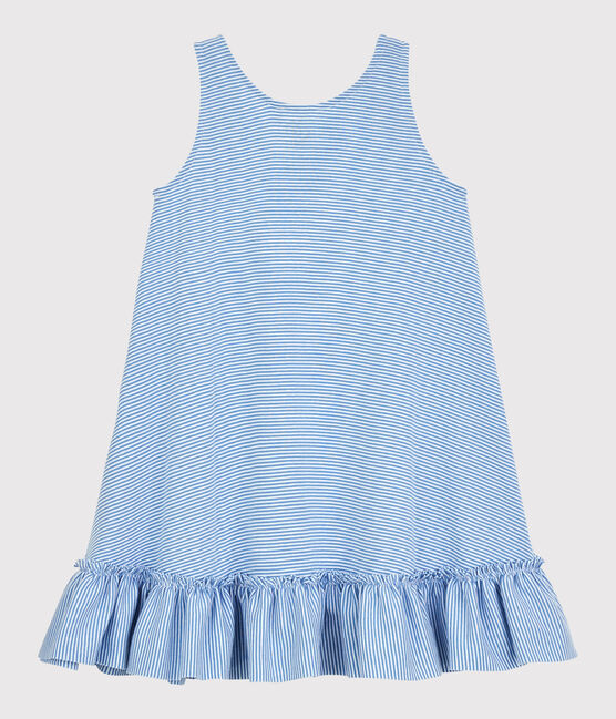 Vestido Soledad Bravi de algodón orgánico de niña azul ALASKA/blanco ECUME