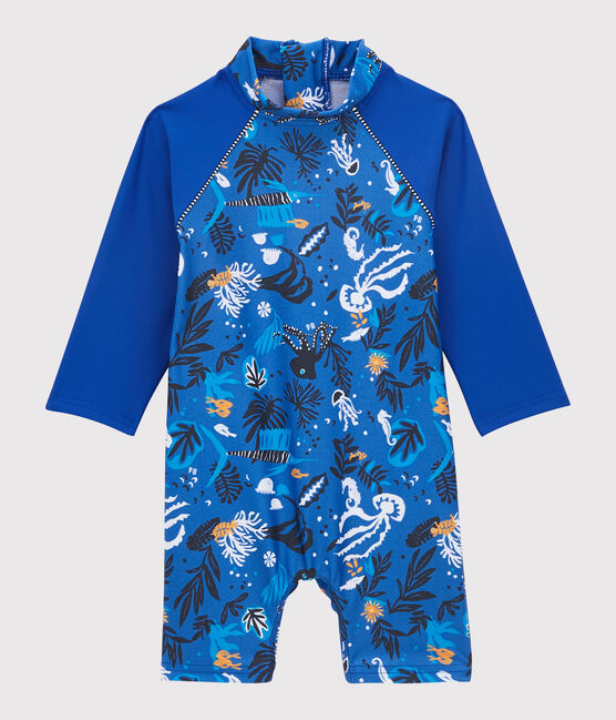 Mono anti-UV eco-sostenible de bebé niño azul SURF/blanco MULTICO