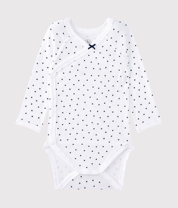 Body de nacimiento de manga larga estampado para beb&eacute; ni&ntilde;a blanco/azul