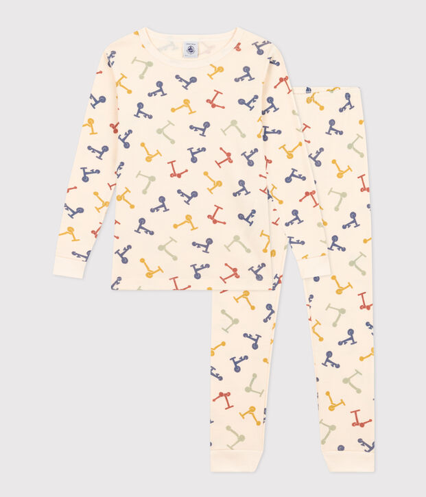 Pijama infantil ajustado de algod&oacute;n con estampado de patinete crudo/multicolor