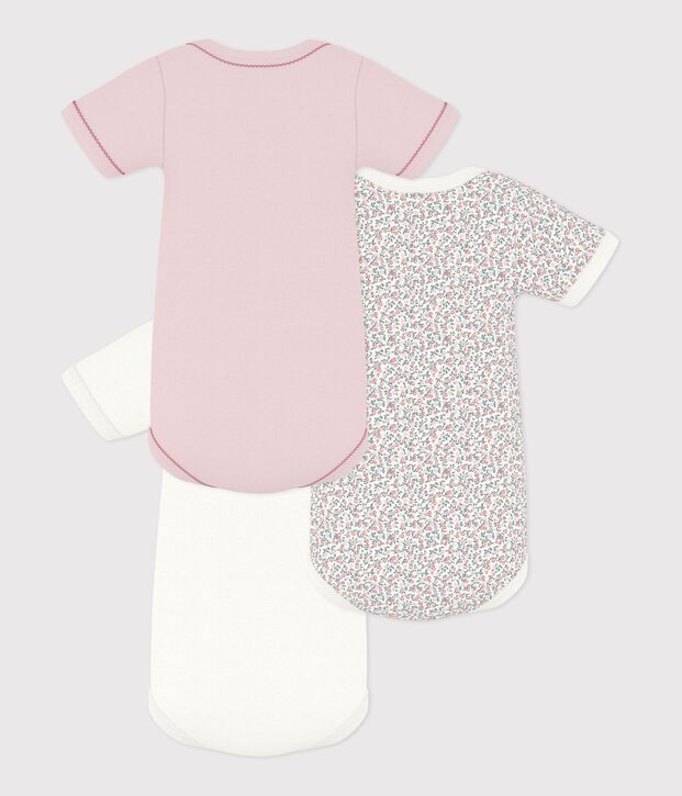 Juego de bodis de algod&oacute;n de manga corta con estampado de flores para beb&eacute; multicolor
