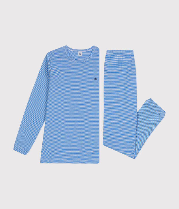 Pijama de algod&oacute;n a rayas j&uacute;nior azul/blanco