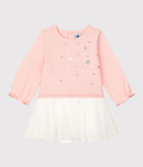 Vestido de muletón de bebé. rosa MINOIS/blanco MARSHMALLOW