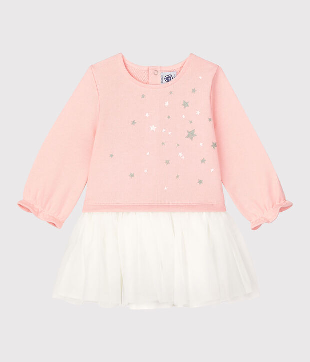 Vestido de mulet&oacute;n de beb&eacute;. rosa/blanco