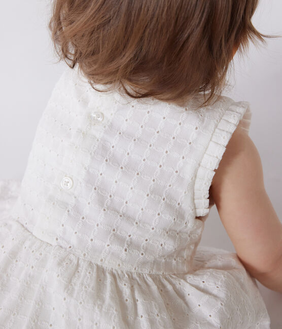 Vestido blanco de algodón sin mangas con bordado inglés para bebé blanco MARSHMALLOW