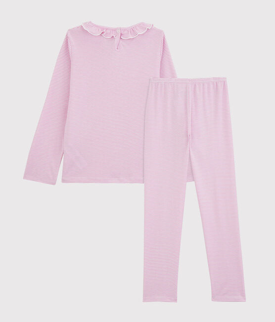 Pijama de rayas de algodón y lyocell de niña rosa BOHEME/blanco MARSHMALLOW