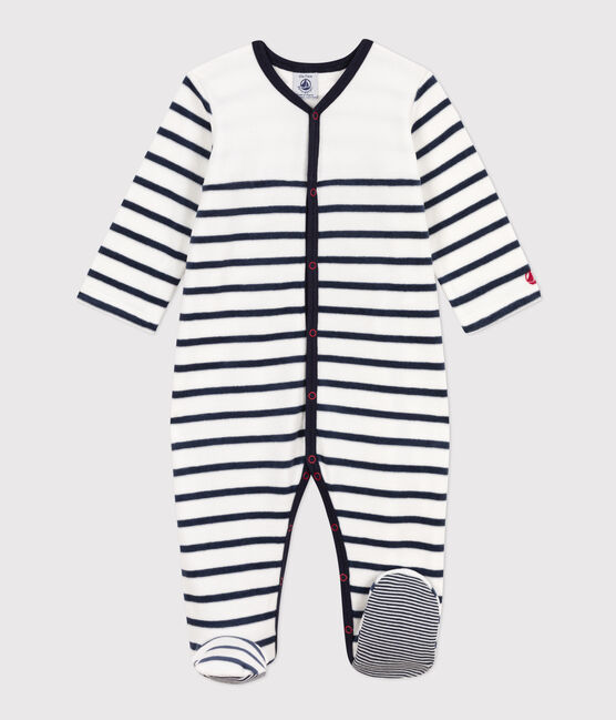 Pelele de terciopelo a rayas blanco MARSHMALLOW/azul SMOKING