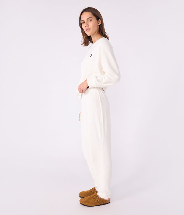 Pijama liso de rizo de algod&oacute;n para mujer MILK