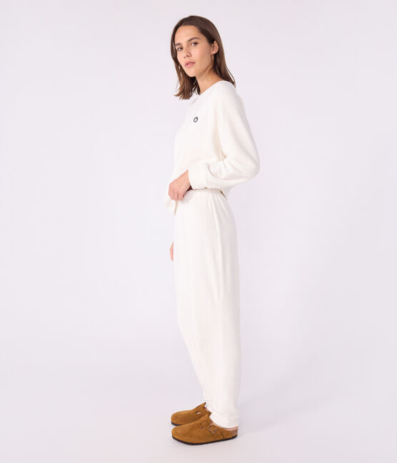 Pijama liso de rizo de algodón para mujer crudo MILK