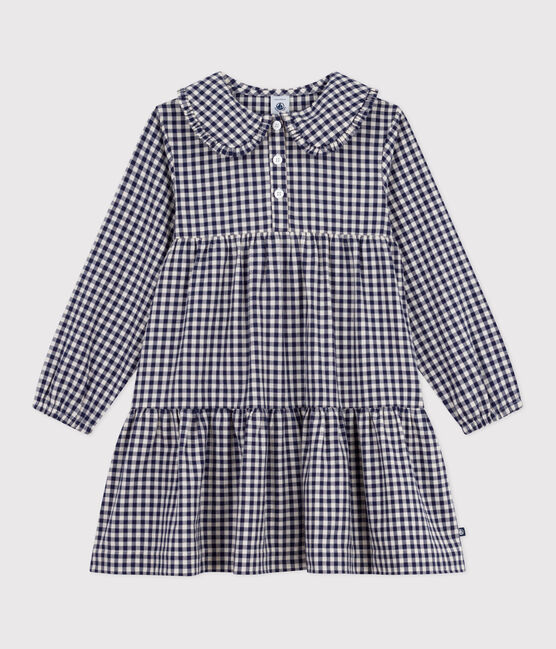 Vestido infantil de manga larga de franela a cuadros azul SOIR/ MILK
