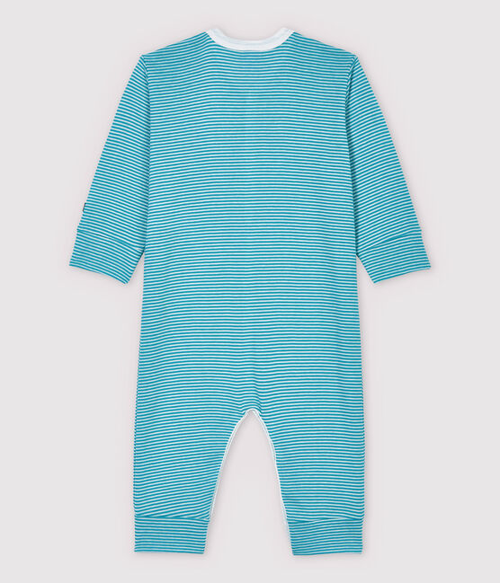 Pijama enterizo de rayas de algodón y lyocell azul MIROIR/blanco MARSHMALLOW
