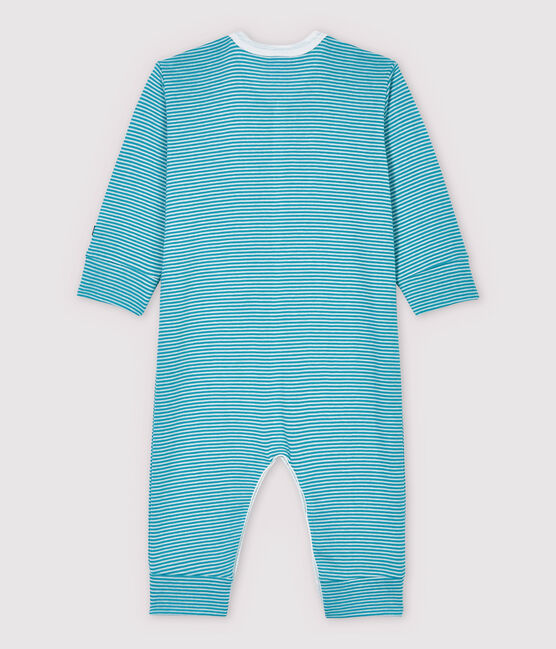 Pijama enterizo de rayas de algodón y lyocell azul MIROIR/blanco MARSHMALLOW