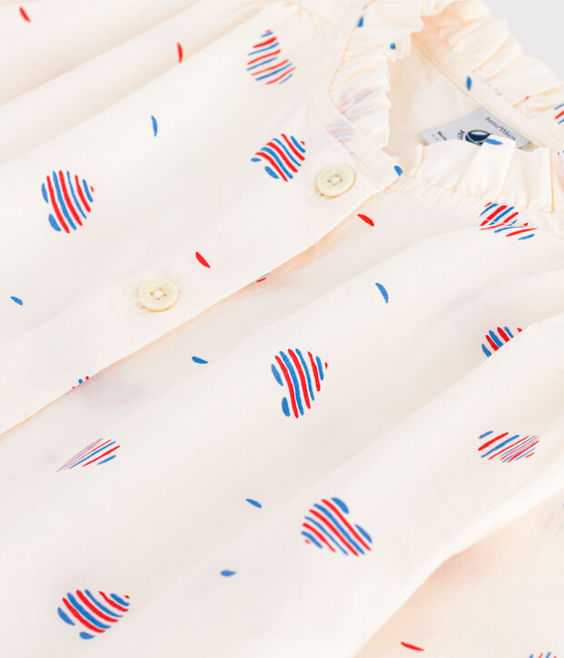 Blusa infantil de manga larga de algod&oacute;n con corazones crudo/multicolor