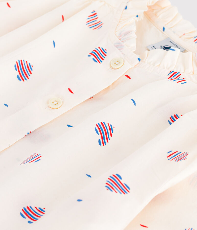 Blusa infantil de manga larga de algod&oacute;n con corazones crudo/multicolor