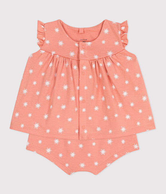 Conjunto de dos piezas de algodón con estampado de soles para recién nacido naranja ABRICOT/ MARSHMALLOW