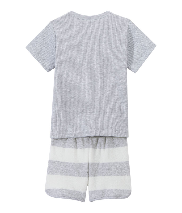 Pijama corto en dos materias para ni&ntilde;o gris/blanco