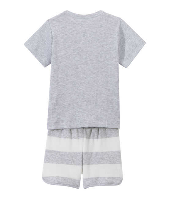 Pijama corto en dos materias para niño gris POUSSIERE/blanco LAIT