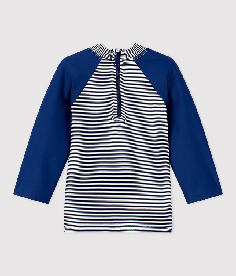 Camiseta anti-UV de material reciclado para beb&eacute; azul/blanco