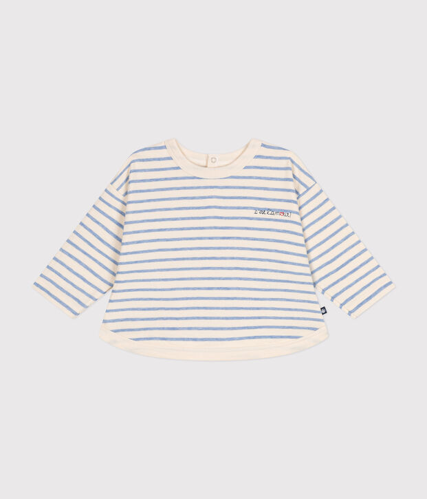 Camiseta de manga larga de t&uacute;bico para beb&eacute; crudo/azul