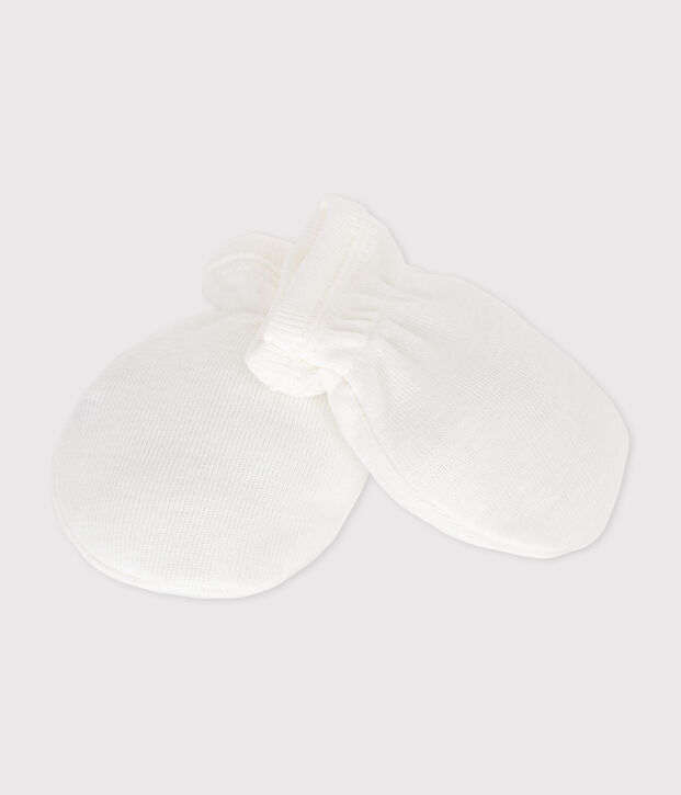 Manoplas de algod&oacute;n liso para beb&eacute; blanco